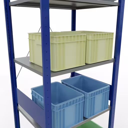 Produktbild Nr.8 des Artikels Grundregal, Fachbodenregal Stecksystem MULTIplus150, 3000 x 750 x 600 mm (HxBxT), 7 Fachböden, Kreuzstrebe, RAL 5010 enzianblau/verzinkt/verzinkt aus der Produktreihe Stecksystem von der Marke Schulte Lagertechnik
