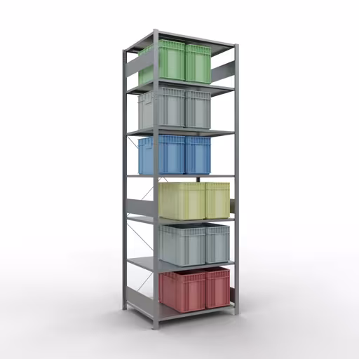 Grundregal, Fachbodenregal Stecksystem MULTIplus150, 3000 x 1000 x 800 mm (HxBxT), 7 Fachböden, Kreuzstrebe, verzinkt von Schulte Lagertechnik mit der Artikelnr. 12582