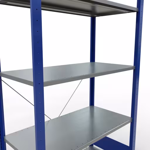 Abbildung Nr 8 des Artikels Grundregal, Fachbodenregal Stecksystem MULTIplus85, 2000 x 1000 x 500 mm (HxBxT), 5 Fachböden, Kreuzstrebe, RAL 5010 enzianblau aus der Produktgruppe Stecksystem von der Marke Schulte Lagertechnik