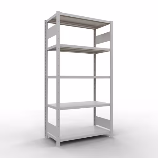 Grundregal, Fachbodenregal Stecksystem MULTIplus330, 2000 x 1000 x 500 mm (HxBxT), 5 Fachböden, Längenriegel, RAL 7035 lichtgrau aus der Kategorie Grundregal mit der Artikelnummer 33850-LR