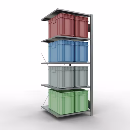 Produktbild Nr.6 des Artikels Anbauregal, Fachbodenregal Stecksystem MULTIplus150, 2000 x 750 x 800 mm (HxBxT), 5 Fachböden, Kreuzstrebe, verzinkt aus der Produktreihe Stecksystem von der Marke Schulte Lagertechnik