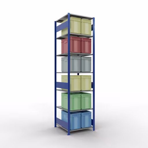Grundregal, Fachbodenregal Stecksystem MULTIplus150, 3000 x 750 x 800 mm (HxBxT), 7 Fachböden, Längenriegel, RAL 5010 enzianblau/verzinkt/verzinkt von der Marke Schulte Lagertechnik aus der Produktreihe Stecksystem