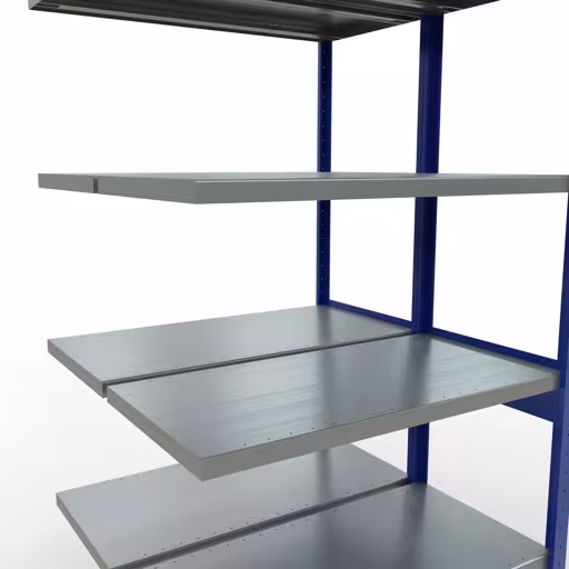 Anbauregal, Doppelregal, Fachbodenregal Stecksystem MULTIplus250, 2500 x 1000 x (2x500) mm (HxBxT), 2x6 Fachböden, Längenriegel, RAL 5010 enzianblau von Schulte Lagertechnik mit der Artikelnr. 33256-B
