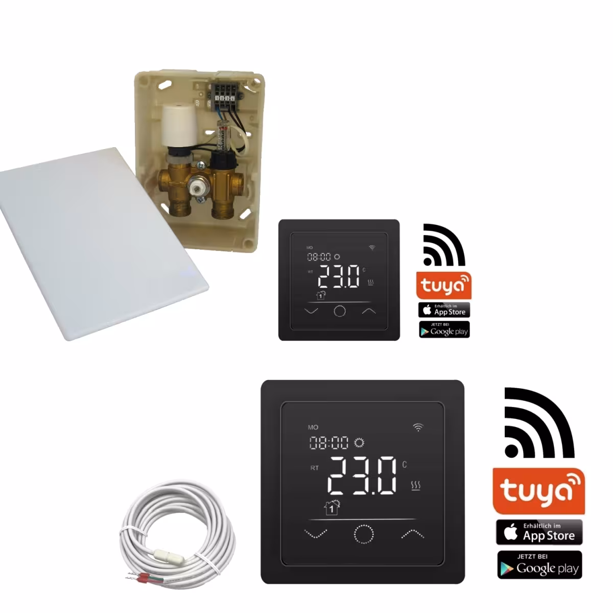 HoWaTech Duo Hybrid Warmwasser Elektro Fußbodenheizung | Regelset WLAN Touch (schwarz) aus der Kategorie Dünnschicht Fußbodenheizung mit der Artikelnummer 902073