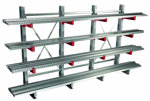 Andere Ansicht des Artikels K 3000 Komplettregal, doppelseitig, 2500 x 6500 x 600 mm, RAL 7001 / RAL 3000, 5 Lagerebenen aus der Kategorie Kragarmregale
