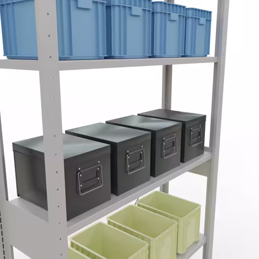 Grundregal, Fachbodenregal Stecksystem MULTIplus85, 2500 x 1000 x 300 mm (HxBxT), 6 Fachböden, Kreuzstrebe, RAL 7035 lichtgrau aus der Kategorie Grundregal mit der GTIN 4004514203441 Grundregal, Fachbodenregal Stecksystem MULTIplus85, 2500 x 1000 x 300 mm (HxBxT), 6 Fachböden, Kreuzstrebe, RAL 7035 lichtgrau von der Marke Schulte Lagertechnik aus der Produktreihe Stecksystem