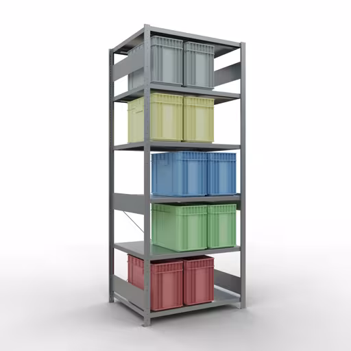 Grundregal, Fachbodenregal Stecksystem MULTIplus250, 2500 x 1000 x 800 mm (HxBxT), 6 Fachböden, Kreuzstrebe, verzinkt von Schulte Lagertechnik aus der Kategorie Stecksystem