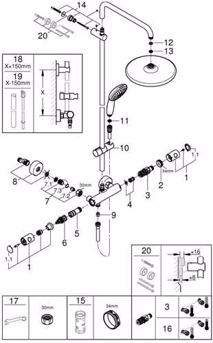 GROHE Duschsystem Tempesta 250 26670_1 Brause-Thermostatbatterie Kopfbrause Tempesta 250 chrom