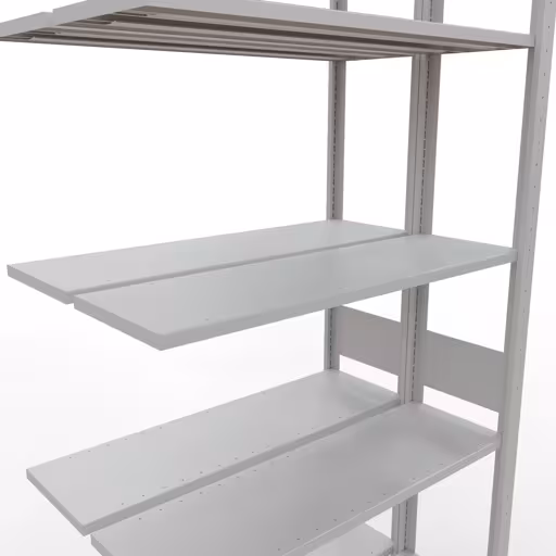 Anbauregal, Doppelregal, Fachbodenregal Stecksystem MULTIplus150, 3000 x 1000 x (2x300) mm (HxBxT), 2x7 Fachböden, Längenriegel, RAL 7035 lichtgrau von der Marke Schulte Lagertechnik aus der Produktreihe Fachbodenregale