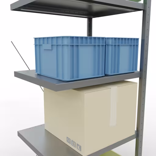 Produktbild Nr 12 des Artikels Anbauregal, Fachbodenregal Stecksystem MULTIplus250, 2000 x 750 x 600 mm (HxBxT), 5 Fachböden, Kreuzstrebe, verzinkt Abbildung Nr 12 des Artikels Anbauregal, Fachbodenregal Stecksystem MULTIplus250, 2000 x 750 x 600 mm (HxBxT), 5 Fachböden, Kreuzstrebe, verzinkt aus der Produktgruppe Stecksystem von der Marke Schulte Lagertechnik