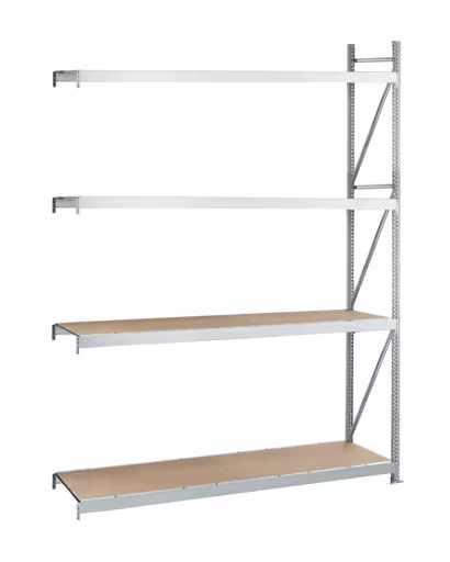 Anbauregal, Weitspannregal WS 3000 mit Spanplatten, 2500 x 2500 x 500 mm, verzinkt, 4 Ebenen, Fachlast 500 kg, Feldlast 2.000 kg von Schulte Lagertechnik aus der Kategorie Weitspannregale