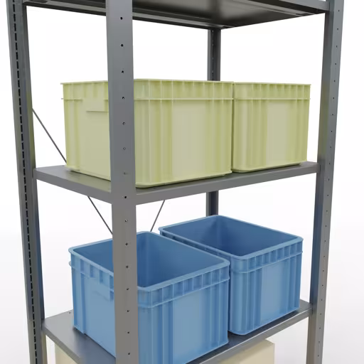 Grundregal, Fachbodenregal Stecksystem MULTIplus150, 2000 x 750 x 500 mm (HxBxT), 5 Fachböden, Kreuzstrebe, verzinkt mit der GTIN 4004514204820 Grundregal, Fachbodenregal Stecksystem MULTIplus150, 2000 x 750 x 500 mm (HxBxT), 5 Fachböden, Kreuzstrebe, verzinkt von Schulte Lagertechnik mit der Artikelnr. 12750-75