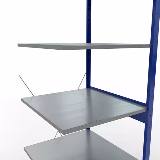 Anbauregal, Fachbodenregal Stecksystem MULTIplus150, 2500 x 750 x 800 mm (HxBxT), 6 Fachböden, Kreuzstrebe, RAL 5010 enzianblau/verzinkt/verzinkt von Schulte Lagertechnik aus der Kategorie Stecksystem
