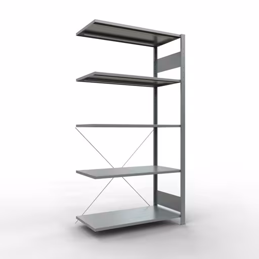 Anbauregal, Fachbodenregal Stecksystem MULTIplus150, 2000 x 1000 x 500 mm (HxBxT), 5 Fachböden, Kreuzstrebe, verzinkt aus der Kategorie Anbauregal mit der Artikelnummer 12755