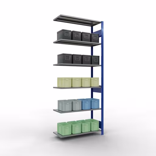 Anbauregal, Fachbodenregal Stecksystem MULTIplus150, 2500 x 1000 x 400 mm (HxBxT), 6 Fachböden, Längenriegel, RAL 5010 enzianblau/verzinkt von Schulte Lagertechnik aus der Kategorie Stecksystem