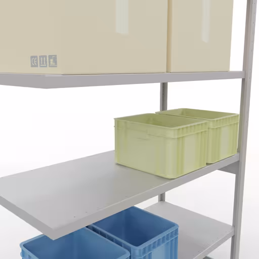 Anbauregal, Fachbodenregal Stecksystem MULTIplus250, 2500 x 1300 x 600 mm (HxBxT), 6 Fachböden, Längenriegel, RAL 7035 lichtgrau von der Marke Schulte Lagertechnik aus der Produktreihe Stecksystem