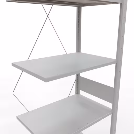 Produktbild Nr.12 des Artikels Anbauregal, Fachbodenregal Stecksystem MULTIplus150, 3000 x 750 x 500 mm (HxBxT), 7 Fachböden, Kreuzstrebe, RAL 7035 lichtgrau aus der Produktreihe Stecksystem von der Marke Schulte Lagertechnik