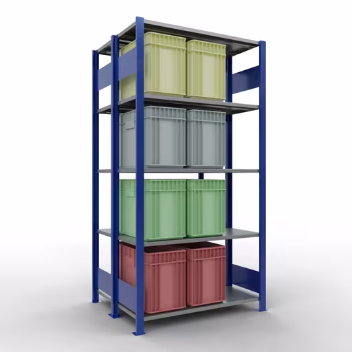 Produktbild Nr.15 des Artikels Grundregal, Doppelregal, Fachbodenregal Stecksystem MULTIplus150, 2000 x 1000 x (2x400) mm (HxBxT), 2x5 Fachböden, Längenriegel, RAL 5010 enzianblau aus der Produktreihe Fachbodenregale von der Marke Schulte Lagertechnik