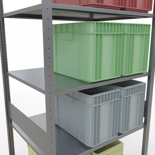 Grundregal, Fachbodenregal Stecksystem MULTIplus150, 3000 x 1000 x 800 mm (HxBxT), 7 Fachböden, Längenriegel, verzinkt mit der GTIN 4004514281456 Grundregal, Fachbodenregal Stecksystem MULTIplus150, 3000 x 1000 x 800 mm (HxBxT), 7 Fachböden, Längenriegel, verzinkt von Schulte Lagertechnik mit der Artikelnr. 12782-LR