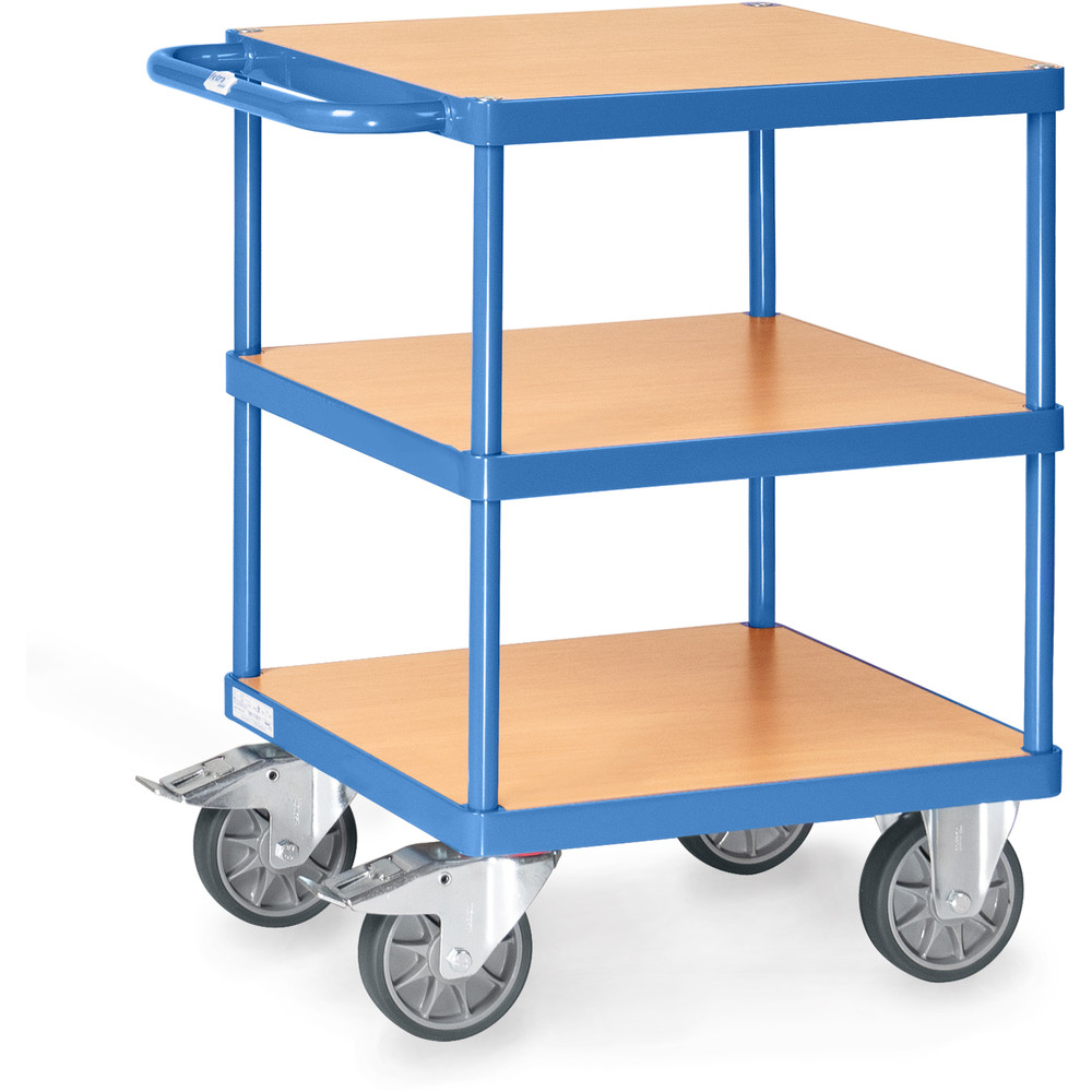 Tischwagen 2416 pulverbeschichtet blau RAL 5007, dauerhaft oberflächengeschützt, schlag- und kratzfestvon der Marke Fetra Tischwagen quadratisch Baukasten-System 3 Etagen aus der Kategorie Tischwagen mit der Artikelnummer 2416, Ablage, Maschine, Rad