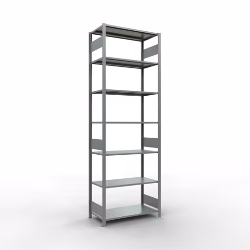 Grundregal, Fachbodenregal Stecksystem MULTIplus150, 3000 x 1000 x 500 mm (HxBxT), 7 Fachböden, Längenriegel, verzinkt aus der Kategorie Grundregal mit der Artikelnummer 12752-LR