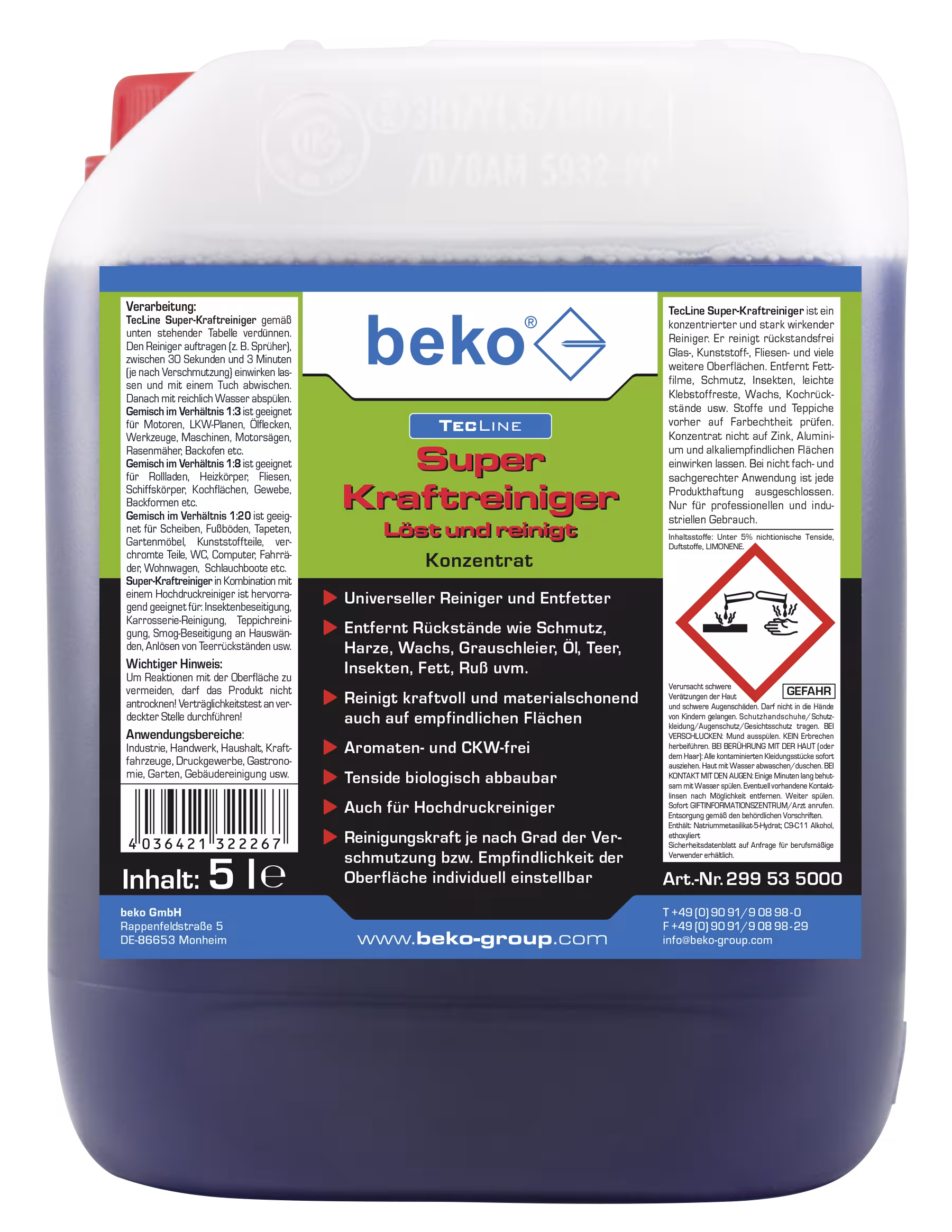 TecLine Super-Kraftreiniger -Konzentrat- 5 l Kanister von Beko TecLine Super-Kraftreiniger -Konzentrat- 5 l Kanister aus der Kategorie Universalreiniger mit der Artikelnr. 299 53 5000