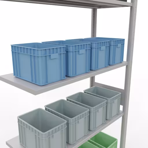 Produktbild Nr.7 des Artikels Anbauregal, Fachbodenregal Stecksystem MULTIplus150, 3000 x 1000 x 400 mm (HxBxT), 7 Fachböden, Längenriegel, RAL 7035 lichtgrau aus der Produktreihe Stecksystem von der Marke Schulte Lagertechnik