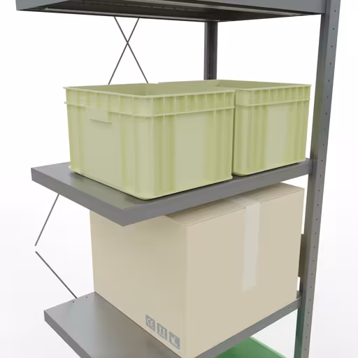 Produktbild Nr 14 des Artikels Anbauregal, Fachbodenregal Stecksystem MULTIplus250, 3000 x 750 x 500 mm (HxBxT), 7 Fachböden, Kreuzstrebe, verzinkt Abbildung Nr 14 des Artikels Anbauregal, Fachbodenregal Stecksystem MULTIplus250, 3000 x 750 x 500 mm (HxBxT), 7 Fachböden, Kreuzstrebe, verzinkt aus der Produktgruppe Stecksystem von der Marke Schulte Lagertechnik