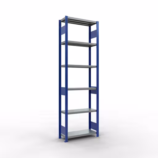 Grundregal, Fachbodenregal Stecksystem MULTIplus250, 2500 x 750 x 300 mm (HxBxT), 6 Fachböden, Längenriegel, RAL 5010 enzianblau/verzinkt/verzinkt aus der Kategorie Grundregal mit der Artikelnummer 12931-75-LR-B