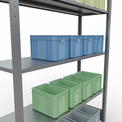 Produktbild Nr.12 des Artikels Grundregal, Fachbodenregal Stecksystem MULTIplus150, 2000 x 1300 x 400 mm (HxBxT), 5 Fachböden, Längenriegel, verzinkt aus der Produktreihe Stecksystem von der Marke Schulte Lagertechnik