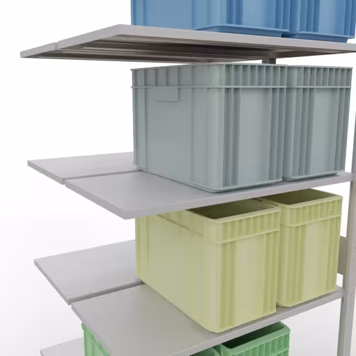 Produktbild Nr.8 des Artikels Anbauregal, Doppelregal, Fachbodenregal Stecksystem MULTIplus150, 3000 x 1000 x (2x500) mm (HxBxT), 2x7 Fachböden, Längenriegel, RAL 7035 lichtgrau aus der Produktreihe Fachbodenregale von der Marke Schulte Lagertechnik