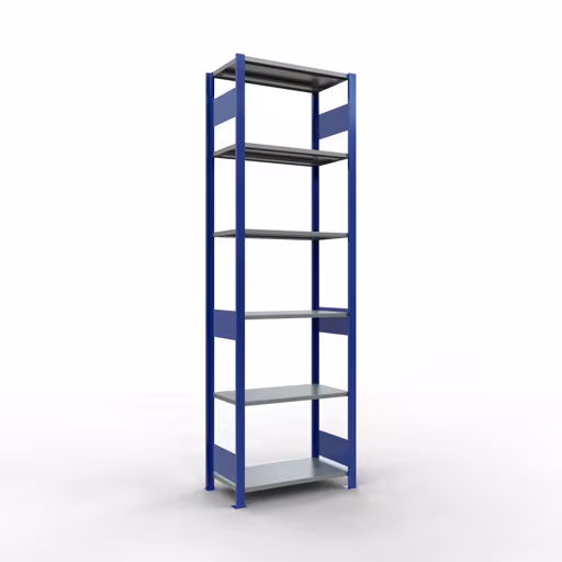 Grundregal, Fachbodenregal Stecksystem MULTIplus150, 2500 x 750 x 400 mm (HxBxT), 6 Fachböden, Längenriegel, RAL 5010 enzianblau/verzinkt/verzinkt aus der Kategorie Grundregal mit der Artikelnummer 12741-75-LR-B