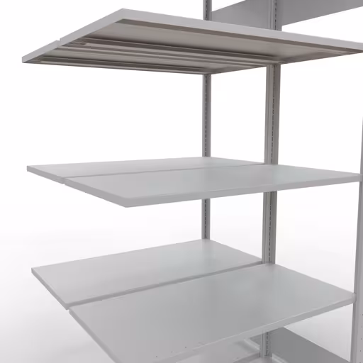 Anbauregal, Doppelregal, Fachbodenregal Stecksystem MULTIplus150, 2000 x 1000 x (2x500) mm (HxBxT), 2x5 Fachböden, Längenriegel, RAL 7035 lichtgrau von Schulte Lagertechnik mit der Artikelnr. 33155