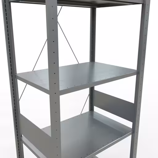 Andere Ansicht des Artikels Grundregal, Fachbodenregal Stecksystem MULTIplus150, 3000 x 750 x 500 mm (HxBxT), 7 Fachböden, Kreuzstrebe, verzinkt aus der Kategorie Stecksystem