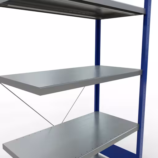 Anbauregal, Fachbodenregal Stecksystem MULTIplus250, 2000 x 1000 x 500 mm (HxBxT), 5 Fachböden, Kreuzstrebe, RAL 5010 enzianblau/verzinkt von Schulte Lagertechnik aus der Kategorie Stecksystem