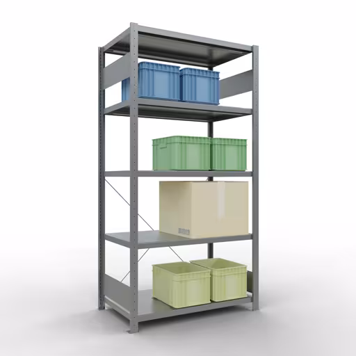 Grundregal, Fachbodenregal Stecksystem MULTIplus250, 2000 x 1000 x 600 mm (HxBxT), 5 Fachböden, Kreuzstrebe, verzinkt von der Marke Schulte Lagertechnik aus der Produktreihe Stecksystem