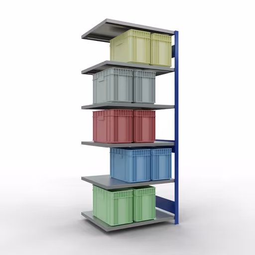 Abbildung Nr 15 des Artikels Anbauregal, Fachbodenregal Stecksystem MULTIplus250, 2500 x 1000 x 800 mm (HxBxT), 6 Fachböden, Längenriegel, RAL 5010 enzianblau/verzinkt aus der Produktgruppe Stecksystem von der Marke Schulte Lagertechnik