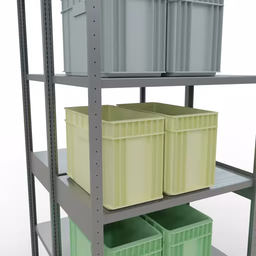 Produktbild Nr.12 des Artikels Grundregal, Doppelregal, Fachbodenregal Stecksystem MULTIplus250, 3000 x 1000 x (2x600) mm (HxBxT), 2x7 Fachböden, Längenriegel, verzinkt aus der Produktreihe Fachbodenregale von der Marke Schulte Lagertechnik