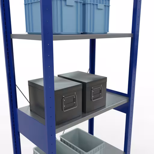 Produktbild Nr.8 des Artikels Grundregal, Fachbodenregal Stecksystem MULTIplus150, 2500 x 750 x 400 mm (HxBxT), 6 Fachböden, Kreuzstrebe, RAL 5010 enzianblau/verzinkt/verzinkt aus der Produktreihe Stecksystem von der Marke Schulte Lagertechnik