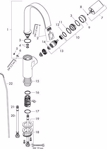 Hansgrohe Einhebel-Waschtischmischer VIVENIS 210 mit Zugstangen-Ablaufgarnitur 1 1/4 Zoll chrom