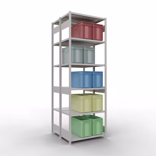 Zusatzbild des Artikels Grundregal, Doppelregal, Fachbodenregal Stecksystem MULTIplus250, 3000 x 1000 x (2x500) mm (HxBxT), 2x7 Fachböden, Längenriegel, RAL 7035 lichtgrau aus Doppelregale