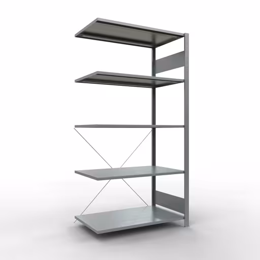 Anbauregal, Fachbodenregal Stecksystem MULTIplus150, 2000 x 1000 x 600 mm (HxBxT), 5 Fachböden, Kreuzstrebe, verzinkt aus der Kategorie Anbauregal mit der Artikelnummer 12765