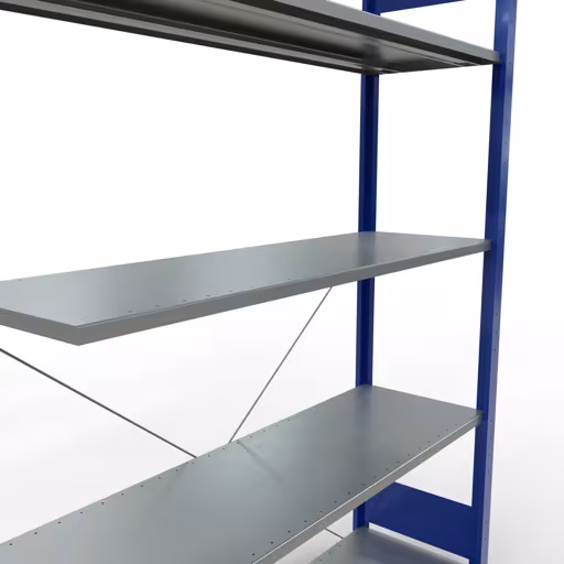 Zusatzbild des Artikels Anbauregal, Fachbodenregal Stecksystem MULTIplus150, 2000 x 1300 x 400 mm (HxBxT), 5 Fachböden, Kreuzstrebe, RAL 5010 enzianblau/verzinkt aus Anbauregal