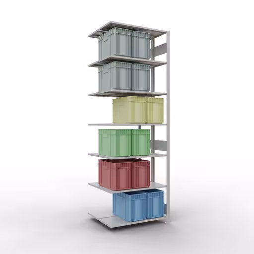 Produktbild Nr.15 des Artikels Anbauregal, Doppelregal, Fachbodenregal Stecksystem MULTIplus150, 3000 x 1000 x (2x400) mm (HxBxT), 2x7 Fachböden, Längenriegel, RAL 7035 lichtgrau aus der Produktreihe Fachbodenregale von der Marke Schulte Lagertechnik