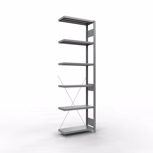 Anbauregal, Fachbodenregal Stecksystem MULTIplus250, 2500 x 750 x 300 mm (HxBxT), 6 Fachböden, Kreuzstrebe, verzinkt aus der Kategorie Anbauregal mit der Artikelnummer 12936-75