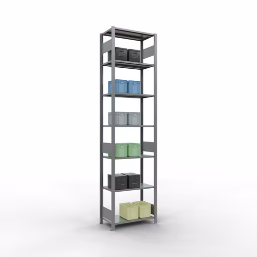 Grundregal, Fachbodenregal Stecksystem MULTIplus150, 3000 x 750 x 400 mm (HxBxT), 7 Fachböden, Längenriegel, verzinkt mit der Artikelnr. 12742-75-LR Grundregal, Fachbodenregal Stecksystem MULTIplus150, 3000 x 750 x 400 mm (HxBxT), 7 Fachböden, Längenriegel, verzinkt von Schulte Lagertechnik aus der Kategorie Stecksystem