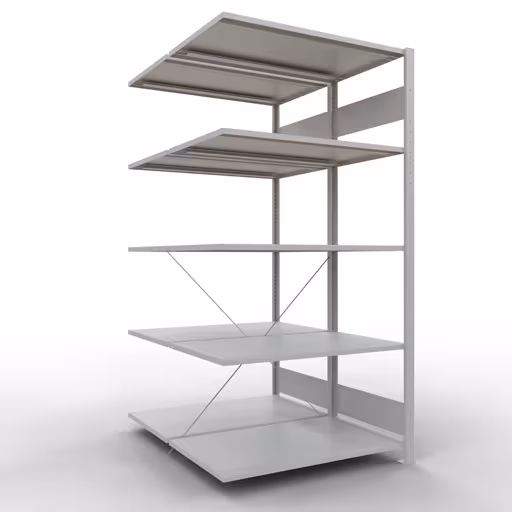 Anbauregal, Doppelregal, Fachbodenregal Stecksystem MULTIplus150, 2000 x 1000 x (2x600) mm (HxBxT), 2x5 Fachböden, Kreuzstrebe, RAL 7035 lichtgrau aus der Kategorie Doppelregale mit der Artikelnummer 32765
