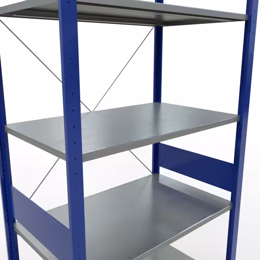Grundregal, Fachbodenregal Stecksystem MULTIplus85, 3000 x 1000 x 600 mm (HxBxT), 7 Fachböden, Kreuzstrebe, RAL 5010 enzianblau von Schulte Lagertechnik aus der Kategorie Stecksystem