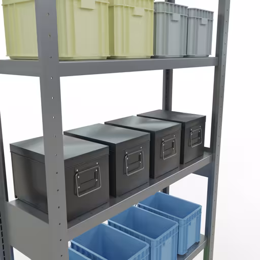 Produktbild Nr 14 des Artikels Grundregal, Fachbodenregal Stecksystem MULTIplus330, 2500 x 1000 x 300 mm (HxBxT), 6 Fachböden, Kreuzstrebe, verzinkt Abbildung Nr 14 des Artikels Grundregal, Fachbodenregal Stecksystem MULTIplus330, 2500 x 1000 x 300 mm (HxBxT), 6 Fachböden, Kreuzstrebe, verzinkt aus der Produktgruppe Stecksystem von der Marke Schulte Lagertechnik