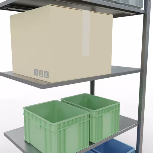 Zusatzbild des Artikels Anbauregal, Fachbodenregal Stecksystem MULTIplus150, 2000 x 1000 x 600 mm (HxBxT), 5 Fachböden, Längenriegel, verzinkt aus Anbauregal